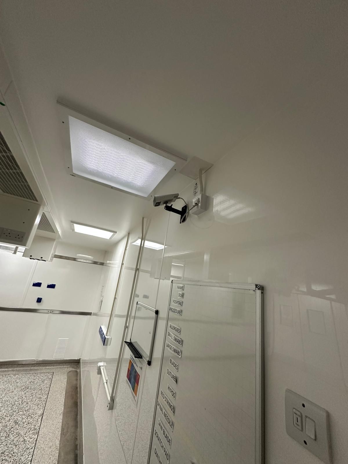Newly installed lighting and emergency systems inside a clinical area